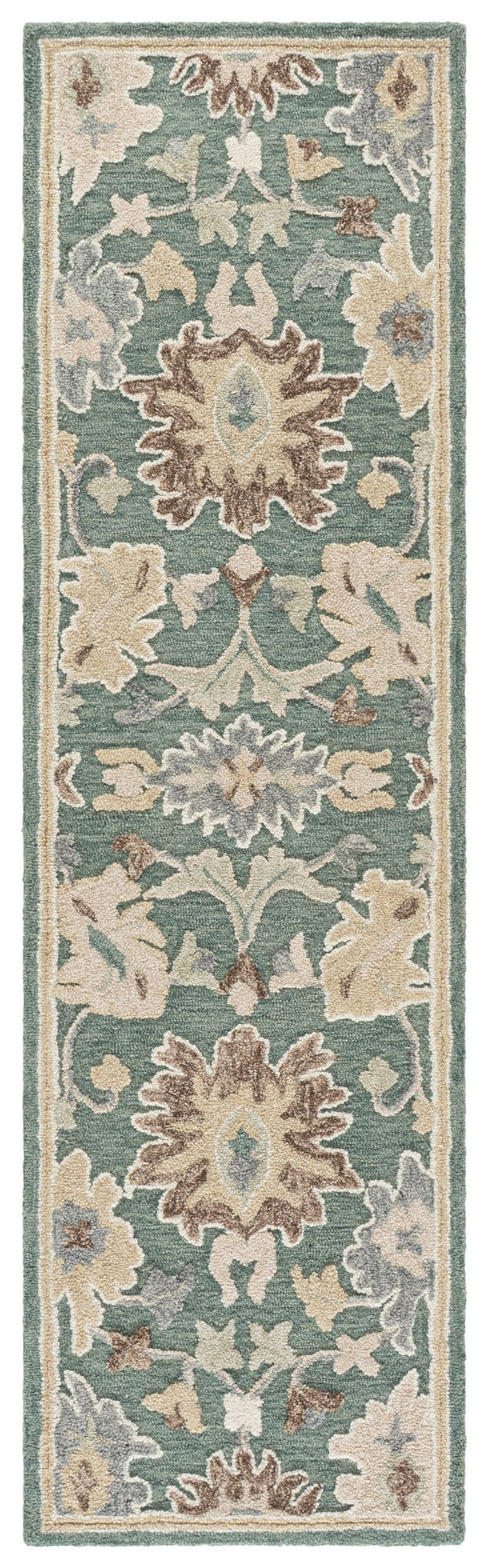 Safavieh Ebony Hand-Tufted Floral Runner In Green Beige — Low Pile Wool-Cotton Blend For Hallways 2'-3" x 8'-0" EBN680Y-28