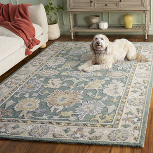 Safavieh Ebony Hand-Tufted Floral Rug In Green And Beige — Wool-Cotton Blend, Low-Profile Timeless Accent 3'-0" x 5'-0" EBN680Y-3