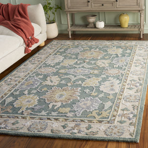 Safavieh Ebony Hand-Tufted Green Beige Floral Area Rug — Wool-Cotton Blend, Soft Durable Elegance For Home 4'-0" x 6'-0" EBN680Y-4