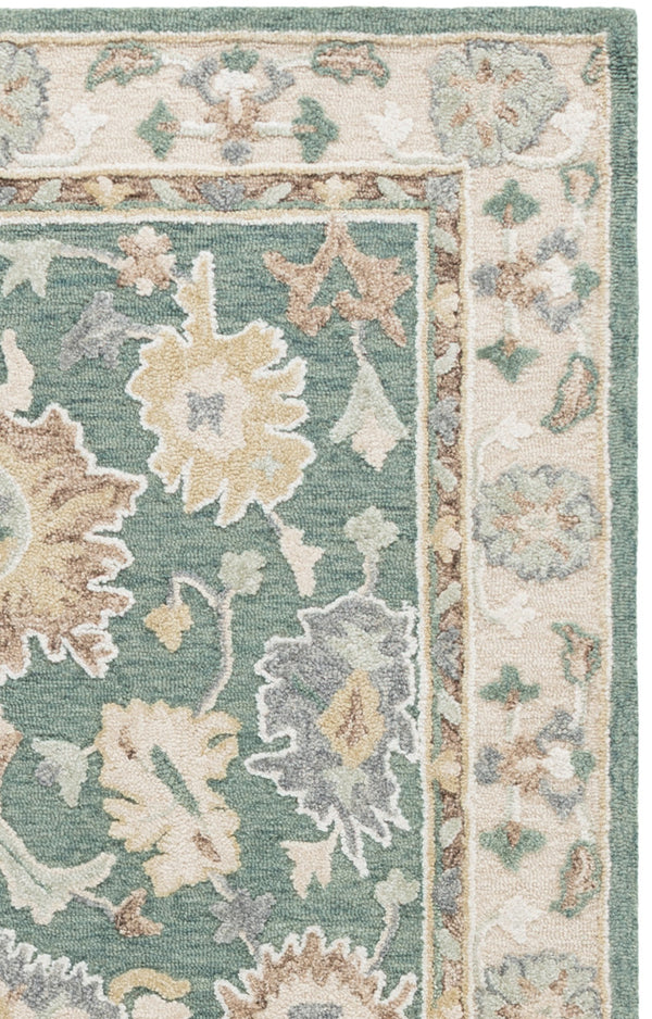 Safavieh Ebony Hand-Tufted Green Beige Floral Area Rug — Wool-Cotton Blend, Soft Durable Elegance For Home 4'-0" x 6'-0" EBN680Y-4