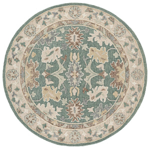 Safavieh Ebony Hand-Tufted Floral Runner In Green Beige — Low Pile Wool-Cotton Blend For Hallways 2'-3" x 8'-0" EBN680Y-28