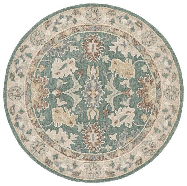 Safavieh Ebony Hand-Tufted Round Wool-Cotton Rug With Green Beige Floral Motif — Timeless Elegant Accent 6'-0" x 6'-0" EBN680Y-6R