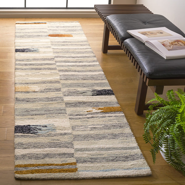 Safavieh Ebony Hand-Tufted Runner In Ivory Grey With Subtle Orange & Blue Accents — Wool-Cotton Blend Durable Elegance 2'-3" x 11'-0" EBN703A-211