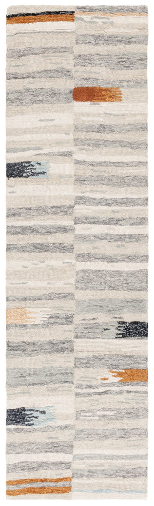 Safavieh Ebony Hand-Tufted Runner In Ivory Grey With Subtle Orange & Blue Accents — Wool-Cotton Blend Durable Elegance 2'-3" x 11'-0" EBN703A-211