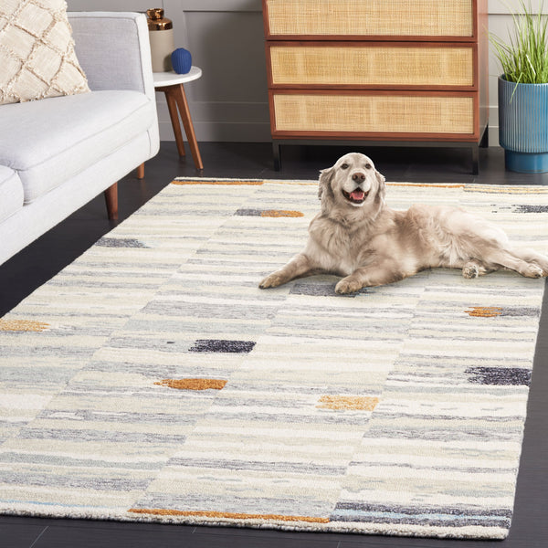 Safavieh Ebony Hand-Tufted Runner In Ivory Grey With Subtle Orange & Blue Accents — Wool-Cotton Blend Durable Elegance 2'-3" x 11'-0" EBN703A-211