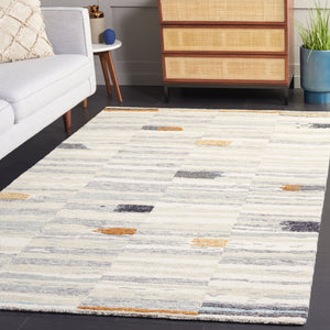 Safavieh Ebony Hand-Tufted Runner In Ivory Grey With Subtle Orange & Blue Accents — Wool-Cotton Blend Durable Elegance 2'-3" x 11'-0" EBN703A-211