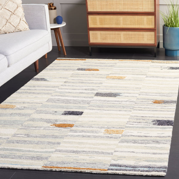 Safavieh Ebony Hand-Tufted Round Rug In Ivory And Grey — Wool-Cotton Blend, Textured Stripes, Warm Accents 6'-0" x 6'-0" EBN703A-6R