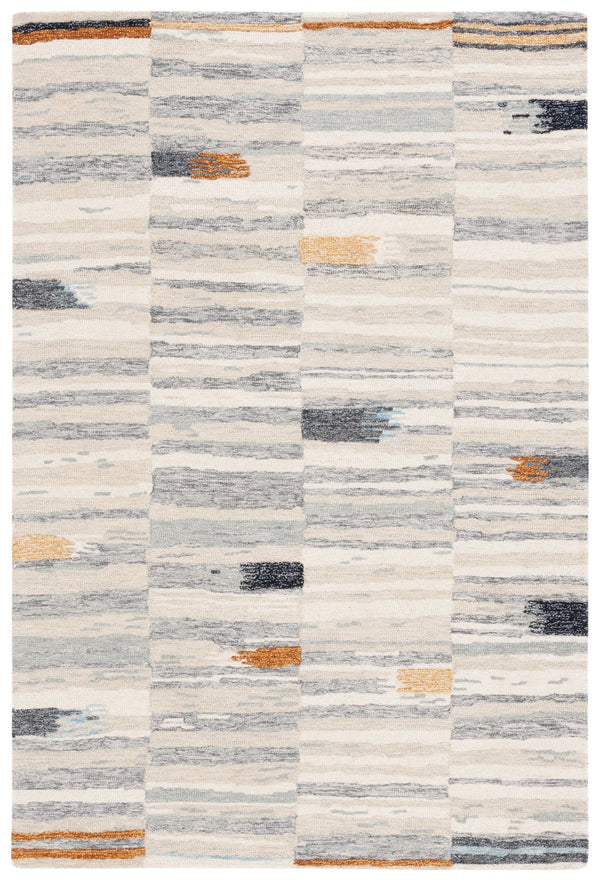 Safavieh Ebony Hand-Tufted Round Rug In Ivory And Grey — Wool-Cotton Blend, Textured Stripes, Warm Accents 6'-0" x 6'-0" EBN703A-6R