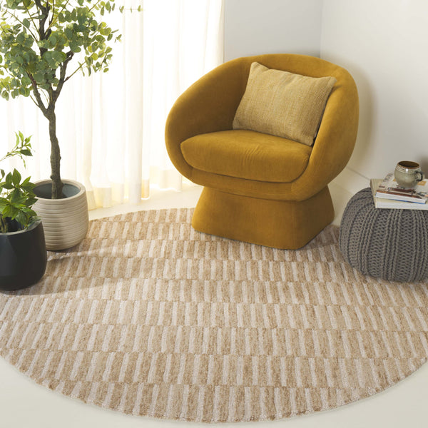 Safavieh Ebony Hand-tufted Wool & Cotton Rug - Elegant Stripe Design For Timeless Home Décor And Comfort Beige ,Brown 80% Wool 10% Cotton Ebn751b-6sq