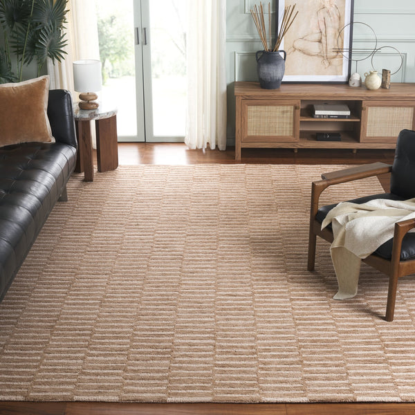 Safavieh Ebony Hand-tufted Wool & Cotton Rug - Elegant Stripe Design For Timeless Home Décor And Comfort Beige ,Brown 80% Wool 10% Cotton Ebn751b-6sq