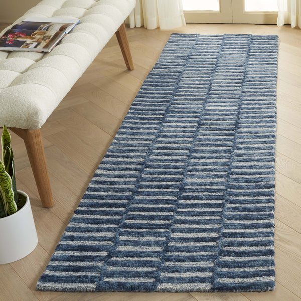 Safavieh Ebony Hand-tufted Wool & Cotton Rug - Elegant Stripe Design For Timeless Home Décor And Comfort Navy ,Light Blue 80% Wool 10% Cotton Ebn751n-4