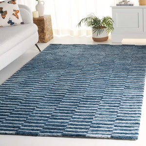 Safavieh Ebony Hand-tufted Wool & Cotton Rug - Elegant Stripe Design For Timeless Home Décor And Comfort Navy ,Light Blue 80% Wool 10% Cotton Ebn751n-4