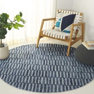 Safavieh Ebony Hand-tufted Wool & Cotton Rug - Elegant Stripe Design For Timeless Home Décor And Comfort Navy ,Light Blue 80% Wool 10% Cotton Ebn751n-4