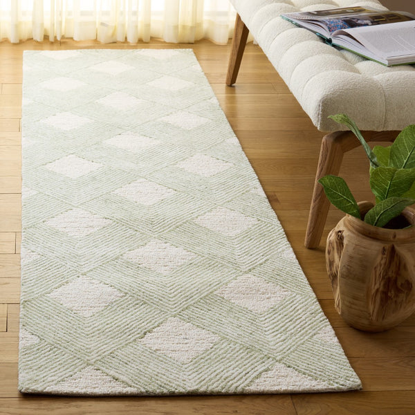 Safavieh Ebony Hand Tufted Area Rug - Luxurious Wool & Cotton Blend With Sophisticated Diamond Pattern Design Green ,Ivory 80% Wool 20% Cotton With Latex Ebn752y-6sq