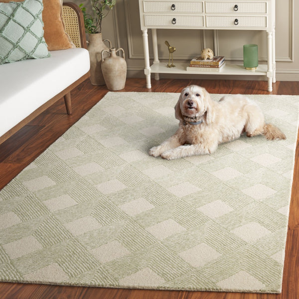 Safavieh Ebony Hand Tufted Area Rug - Luxurious Wool & Cotton Blend With Sophisticated Diamond Pattern Design Green ,Ivory 80% Wool 20% Cotton With Latex Ebn752y-6sq