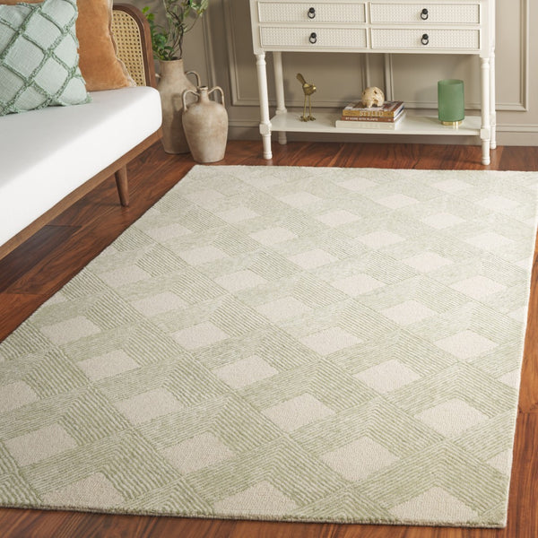 Safavieh Ebony Hand Tufted Area Rug - Luxurious Wool & Cotton Blend With Sophisticated Diamond Pattern Design Green ,Ivory 80% Wool 20% Cotton With Latex Ebn752y-6sq