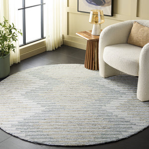 Safavieh Ebony Hand-Tufted Round Rug In Grey Sage — Wool-Cotton Blend, Low-Profile Scandinavian Geometric Design 6'-0" x 6'-0" EBN754F-6R
