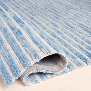 Safavieh Ebony Hand-Tufted Light Blue & Ivory Round Rug - Wool Cotton Coastal Stripe, Plush Low-Profile Elegance 6'-0" x 6'-0" EBN755L-6R