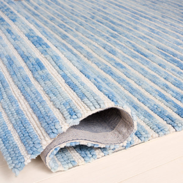 Safavieh Ebony Hand-Tufted Light Blue Ivory Rug — Wool-Cotton Low Pile, Coastal Stripe Elegance For Homes 4'-0" x 6'-0" EBN755L-4