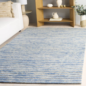Safavieh Ebony Hand-Tufted Light Blue And Ivory Wool-Cotton Rug — Low-Profile Coastal Striped Square Accent 6'-0" x 6'-0" EBN755L-6SQ