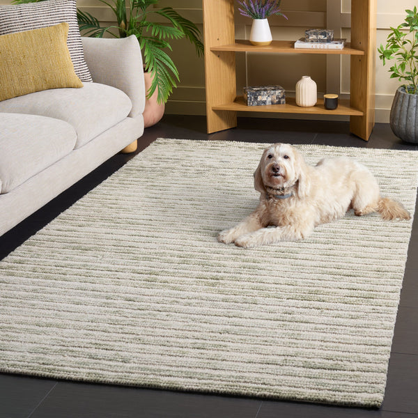 Safavieh Ebony Hand-Tufted Light Green & Ivory Rug — Soft Wool-Cotton Square, Coastal Modern Texture, India Crafted 6'-0" x 6'-0" EBN755Y-6SQ
