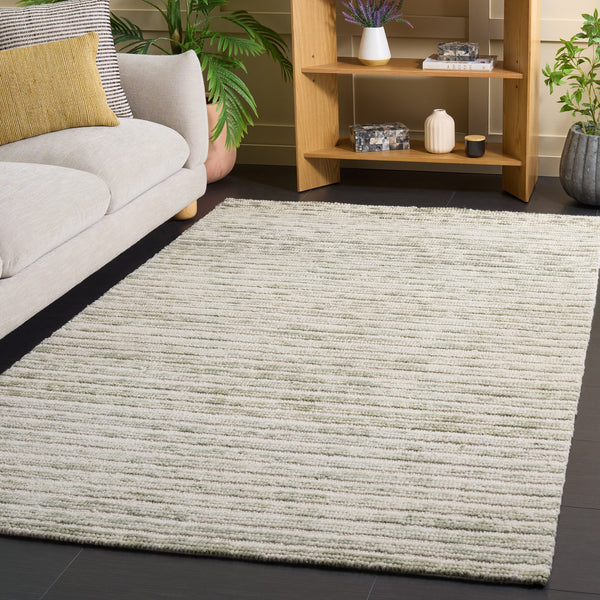 Safavieh Ebony Hand-Tufted Light Green & Ivory Rug — Soft Wool-Cotton Square, Coastal Modern Texture, India Crafted 6'-0" x 6'-0" EBN755Y-6SQ