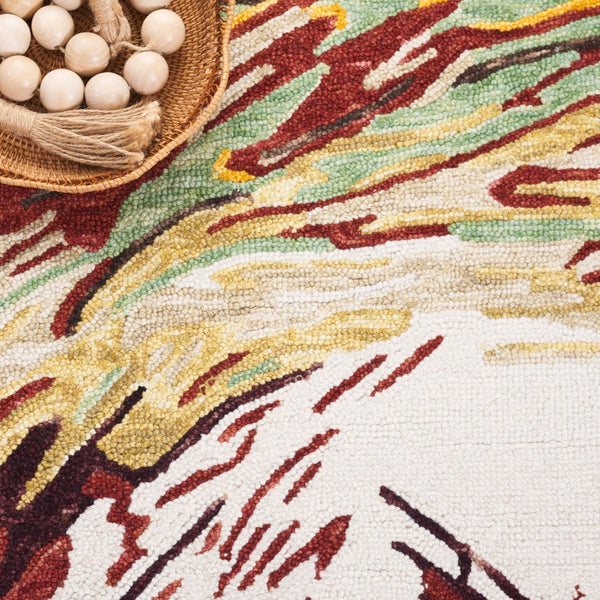 Safavieh Ebony Handcrafted Area Rug: Luxurious Abstract Design In Green, Red, And Yellow For Modern Spaces Ivory ,Green 80% Wool 20% Cotton Ebn776a-3