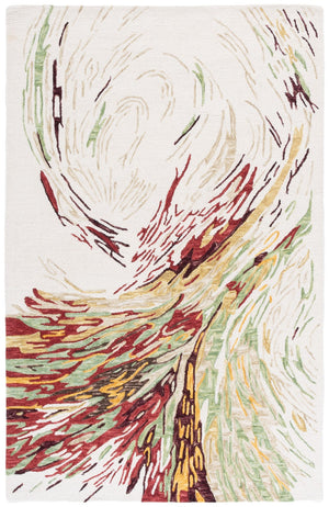 Safavieh Ebony Handcrafted Area Rug: Luxurious Abstract Design In Green, Red, And Yellow For Modern Spaces Ivory ,Green 80% Wool 20% Cotton Ebn776a-3