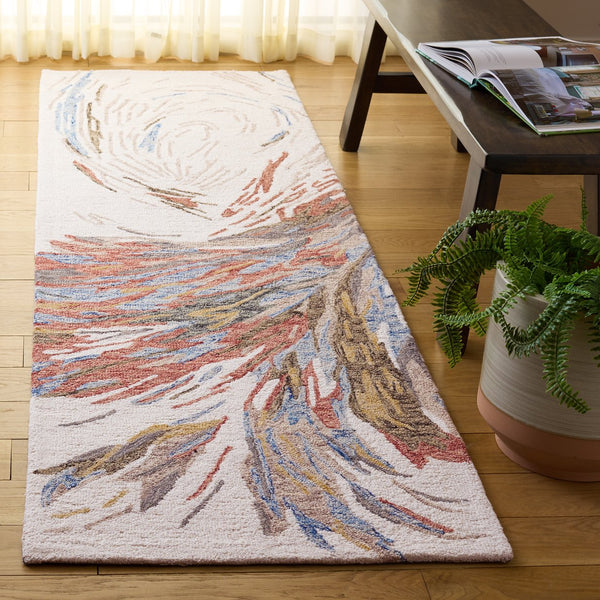 Safavieh Ebony Hand-tufted Runner Rug With Abstract Patterns In Elegant Green - Luxurious Wool Blend Design Ivory ,Blue 80% Wool 20% Cotton Ebn776m-28