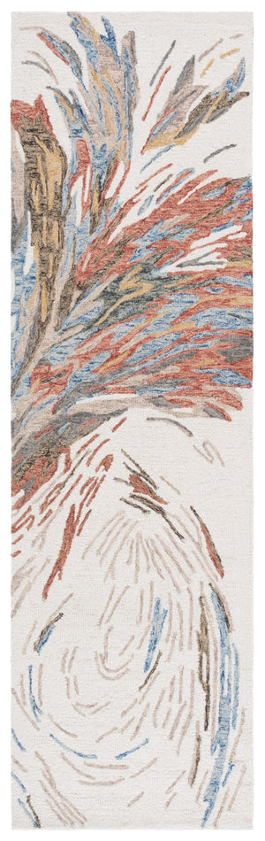 Safavieh Ebony Handcrafted Area Rug: Luxurious Abstract Design In Green, Red, And Yellow For Modern Spaces Ivory ,Blue 80% Wool 20% Cotton Ebn776m-8