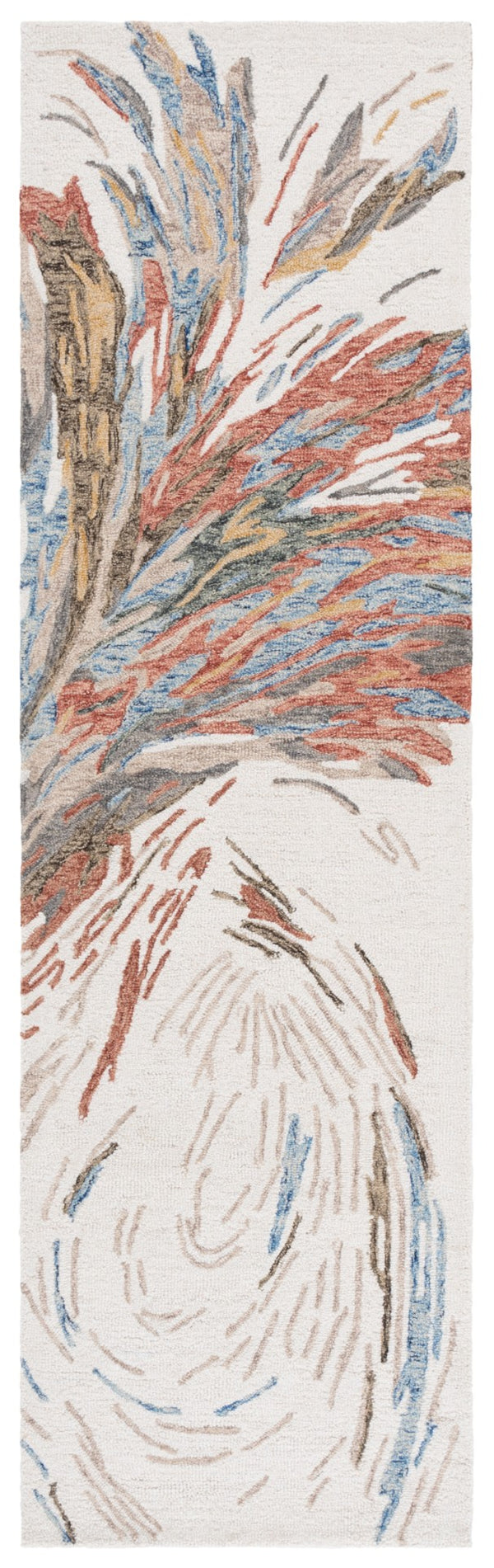 Safavieh Ebony Handcrafted Area Rug: Luxurious Abstract Design In Green, Red, And Yellow For Modern Spaces Ivory ,Blue 80% Wool 20% Cotton Ebn776m-8