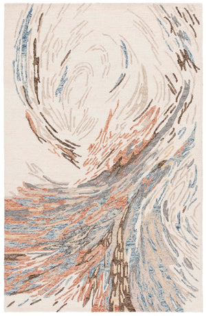 Safavieh Ebony Handcrafted Area Rug: Luxurious Abstract Design In Green, Red, And Yellow For Modern Spaces Ivory ,Blue 80% Wool 20% Cotton Ebn776m-8