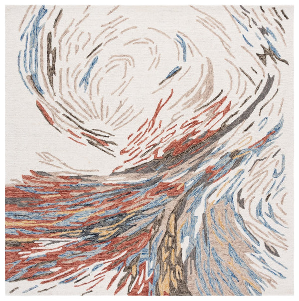 Safavieh Ebony Handcrafted Area Rug: Luxurious Abstract Design In Green, Red, And Yellow For Modern Spaces Ivory ,Blue 80% Wool 20% Cotton Ebn776m-8