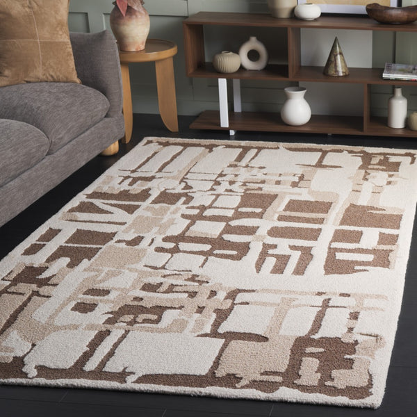 Safavieh Ebony Handcrafted Area Rug - Luxurious Wool & Cotton Blend With Timeless Abstract Design For Any Space Ivory ,Brown Wool & Cotton Ebn815t-3