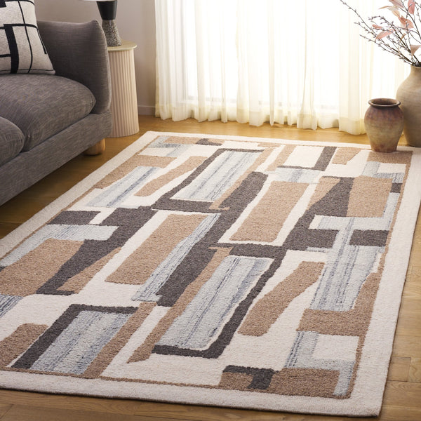 Safavieh Ebony Hand-tufted Wool & Cotton Runner Rug - Elegant Abstract Design For Modern Home Decor Ivory ,Brown Wool & Cotton Ebn816t-5