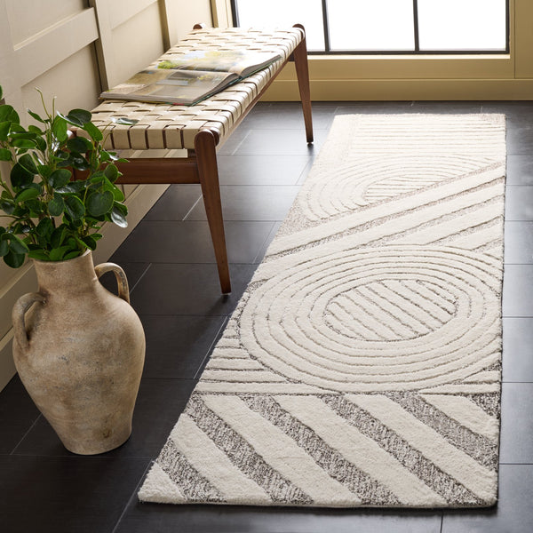 Safavieh Ebony Hand-tufted Runner Area Rug - Luxurious Wool & Cotton Blend In Elegant Geometric Design Ivory ,Brown Wool & Cotton Ebn818t-28