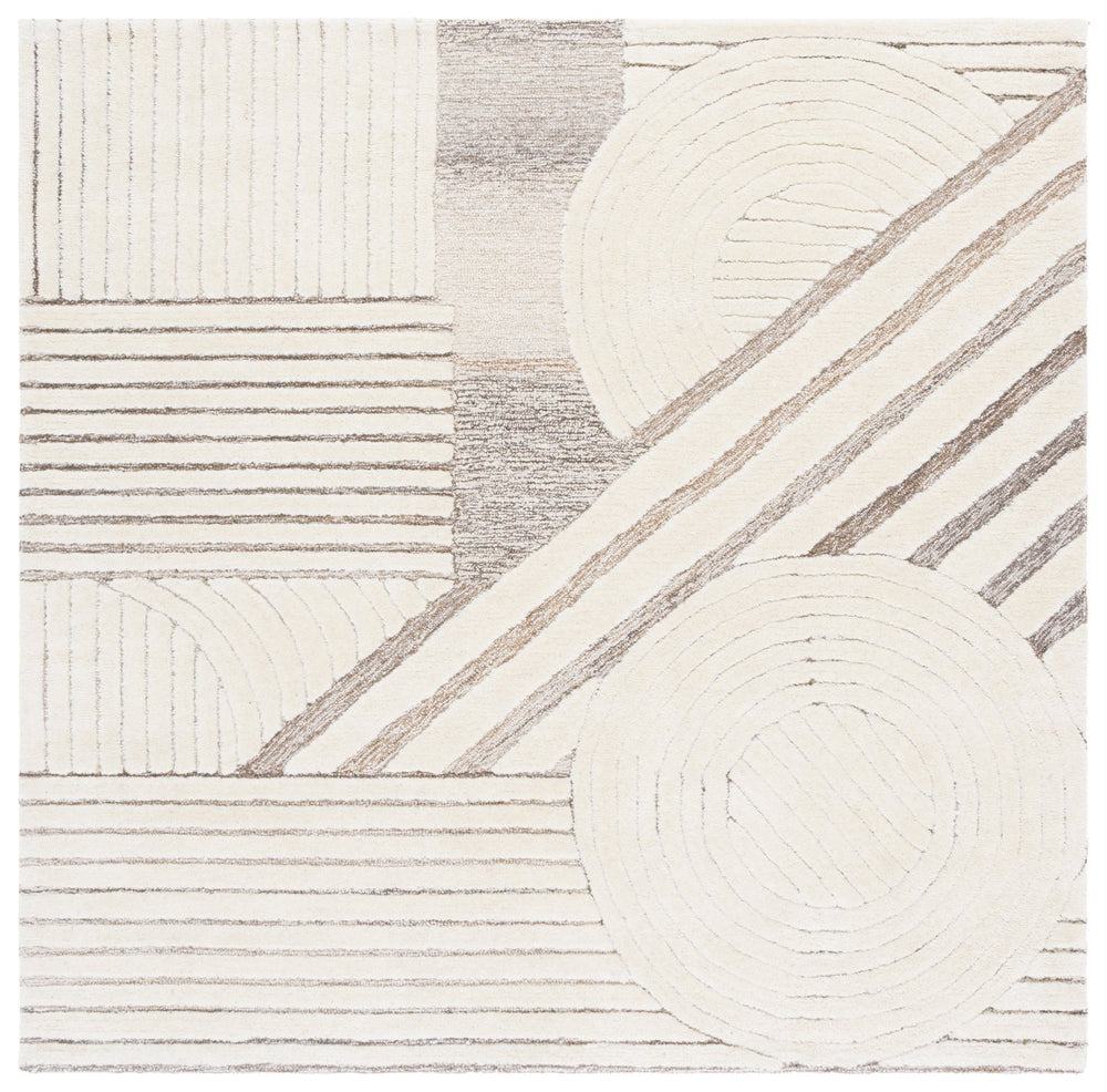 Safavieh Ebony Hand-tufted Runner Area Rug - Luxurious Wool & Cotton Blend In Elegant Geometric Design Ivory ,Brown Wool & Cotton Ebn818t-6sq