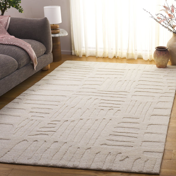 Safavieh Ebony Hand-Tufted Ivory Wool-Cotton Rug — Plush 1/2" Pile, Subtle Organic Pattern, Durable Elegance 3'-0" x 5'-0" EBN819A-3
