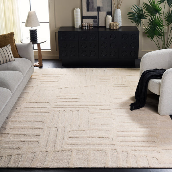 Safavieh Ebony Hand-Tufted Ivory Wool-Cotton Rug — Plush 1/2" Pile, Subtle Organic Pattern, Durable Elegance 3'-0" x 5'-0" EBN819A-3