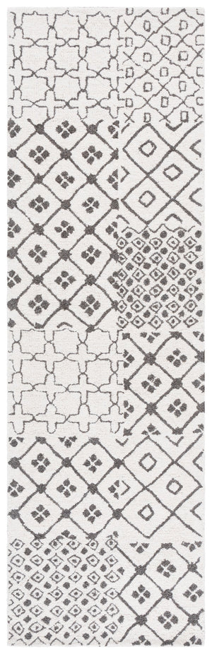 Safavieh Ebony Hand-Tufted Wool-Cotton Runner Rug In Ivory & Grey — Geometric Boho Texture For Hallways 2'-3" x 8'-0" EBN821F-28