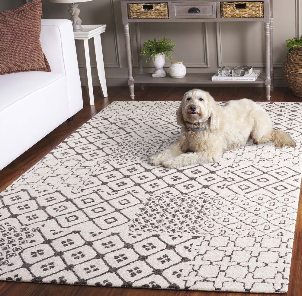 Safavieh Ebony Hand-Tufted Ivory Grey Mosaic Area Rug — Wool-Cotton Plush Pile, Timeless Geometric Elegance 6'-0" x 6'-0" EBN821F-6SQ