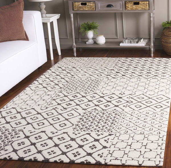 Safavieh Ebony Hand-Tufted Wool-Cotton Rug Ivory & Grey Geometric Mosaic — Plush 0.5" Pile, Durable Style 8'-0" x 10'-0" EBN821F-8