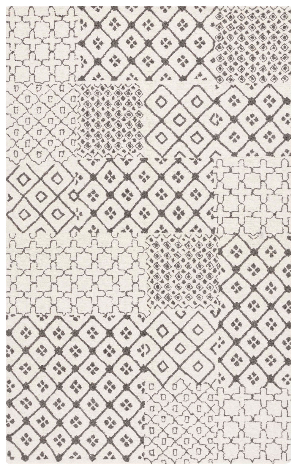 Safavieh Ebony Hand-Tufted Ivory And Grey Geometric Rug Made In India — Plush Wool-Cotton Blend, Timeless Style 4'-0" x 6'-0" EBN821F-4