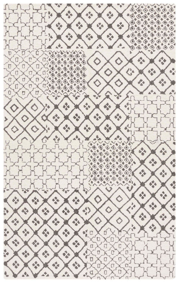 Safavieh Ebony Hand-Tufted Ivory And Grey Geometric Rug Made In India — Plush Wool-Cotton Blend, Timeless Style 4'-0" x 6'-0" EBN821F-4