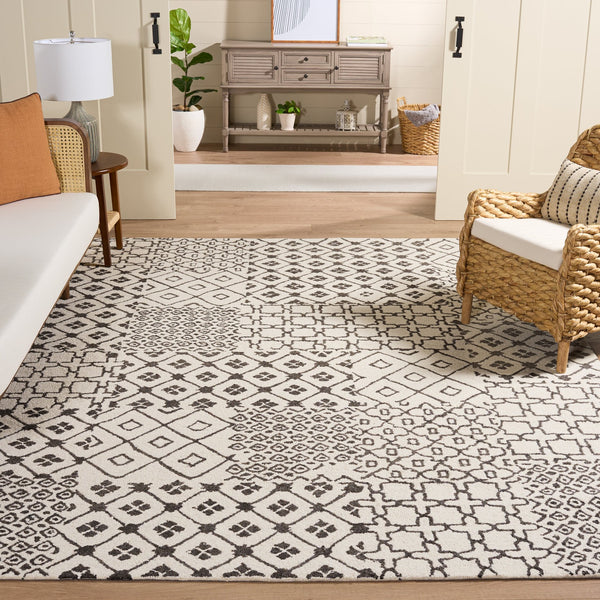 Safavieh Ebony Hand-Tufted Wool-Cotton Rug Ivory & Grey Geometric Mosaic — Plush 0.5" Pile, Durable Style 8'-0" x 10'-0" EBN821F-8
