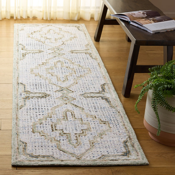 Safavieh Ebony Hand-tufted Area Rug - Exquisite Wool & Cotton Blend With Geometric Pattern For Elegant Spaces Green ,Ivory Wool & Cotton Ebn822y-3