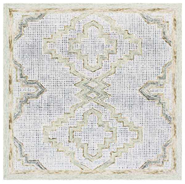 Safavieh Ebony Hand-tufted Area Rug - Exquisite Wool & Cotton Blend With Geometric Pattern For Elegant Spaces Green ,Ivory Wool & Cotton Ebn822y-3