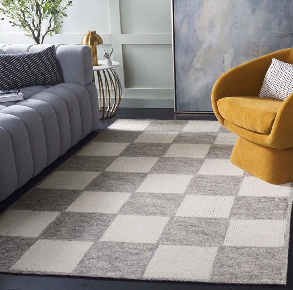 Safavieh Ebony Hand-tufted Wool & Cotton Rug - Timeless Elegance With Checkerboard Pattern For Any Room Ivory ,Grey Wool & Cotton Ebn824f-4