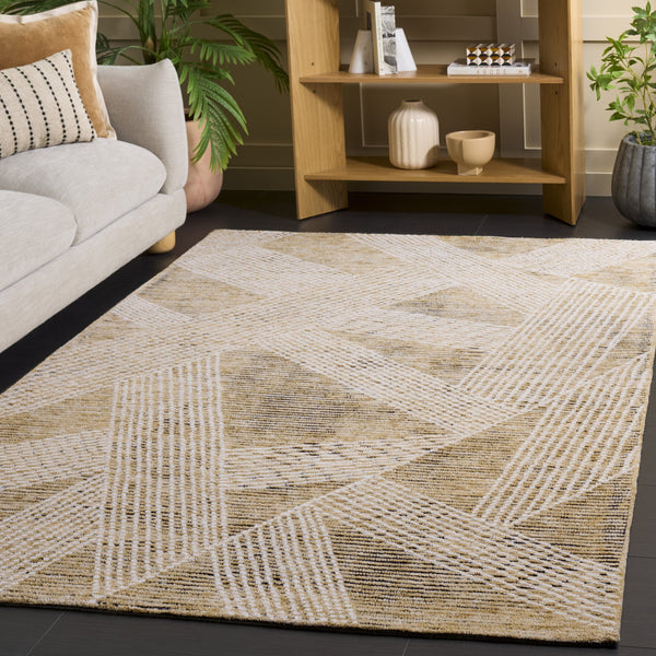 Safavieh Ebony Hand-Tufted Wool Area Rug In Gold And Ivory — Modern Geometric Low-Profile Comfort Centerpiece 5'-0" x 8'-0" EBN825D-5