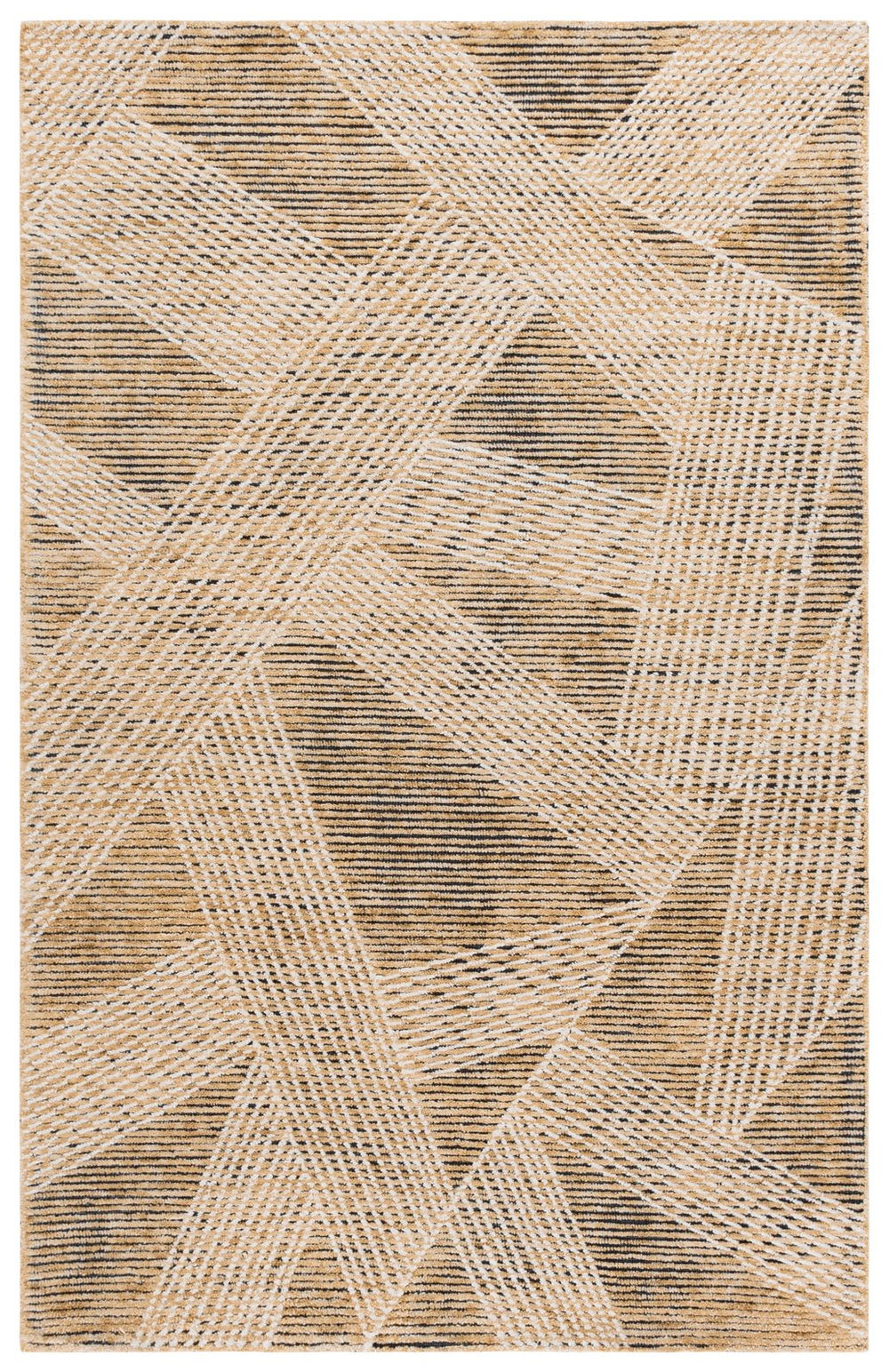 Safavieh Ebony Hand-Tufted Wool Rug In Gold Ivory Tones — Low 1/2" Pile, Modern Minimalist Luxury From India 4'-0" x 6'-0" EBN825D-4